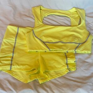 Neon Yellow FP Movement Athletic Sports Bra & Shorts Set